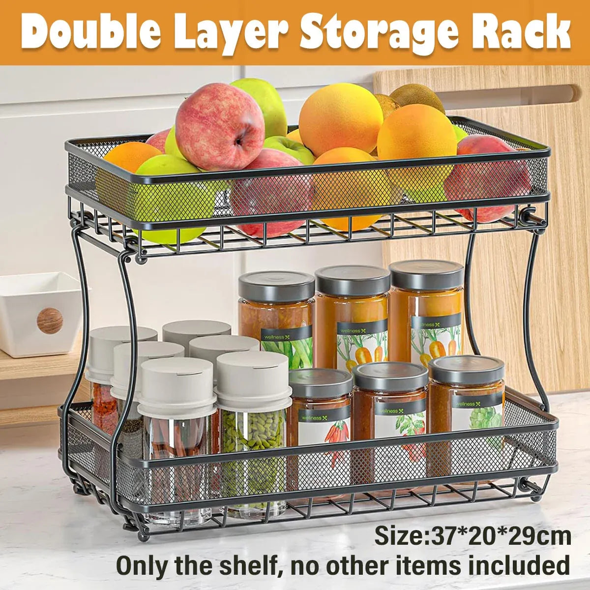 2 Tier Countertop Storage Basket Rack Kitchen Vegetable Fruit Snack Organizer